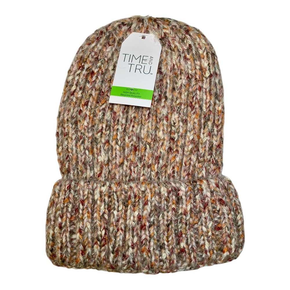 Winter Hat Rib Knit Beanie One Size Fits All Cream Multi-Color Time and Tru NWT